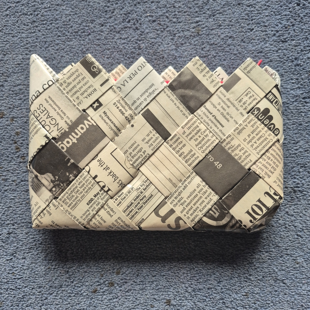 Woven Newspaper Clutch, Handmade